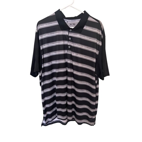 Adidas Mens ClimaCool Black & White Striped Polo Shirt Size 2XL - Picture 1 of 10